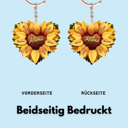 Sonnenblume in Herzform-Personalisierter Acryl-Schlüsselanhänger für Mama und Oma