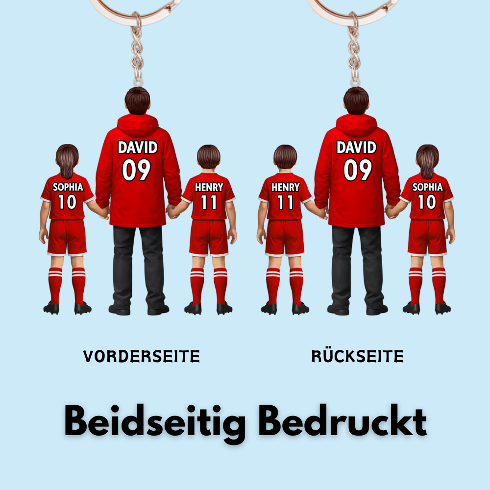Papas Fußballteam- Personalisierter Acrylschlüsselanhänger mit Mann und Kinder