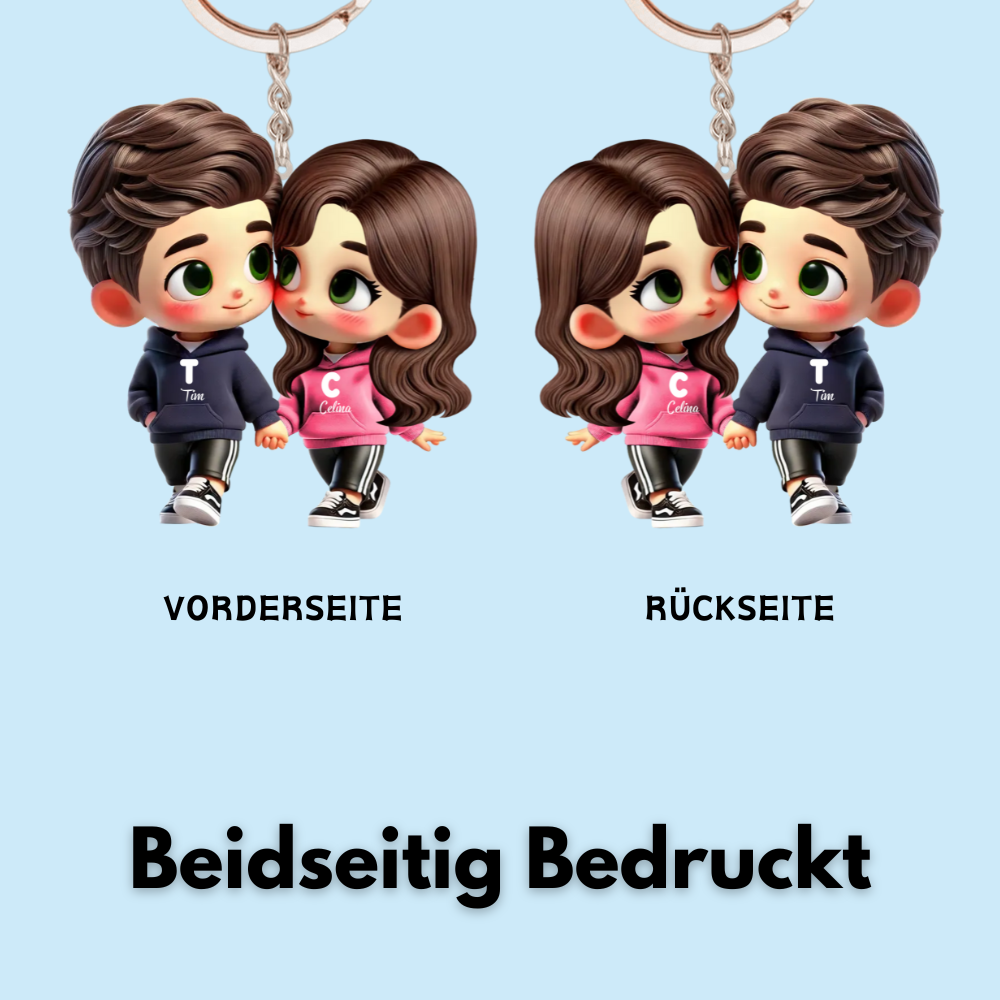 Süßes Cartoon-Paar – Personalisierter Auto-Acrylschlüsselanhänger