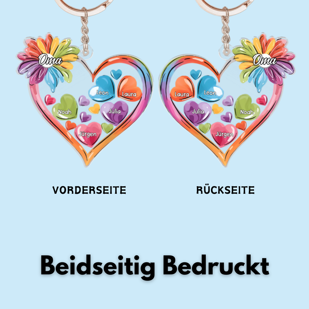 Bunte Herzen-Personalisierter Acryl-Schlüsselanhänger für Oma und Mama