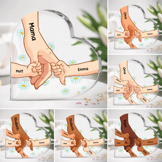 Hand in Hand Acrylplakette mit 1- 5 Namen für Mama und Oma