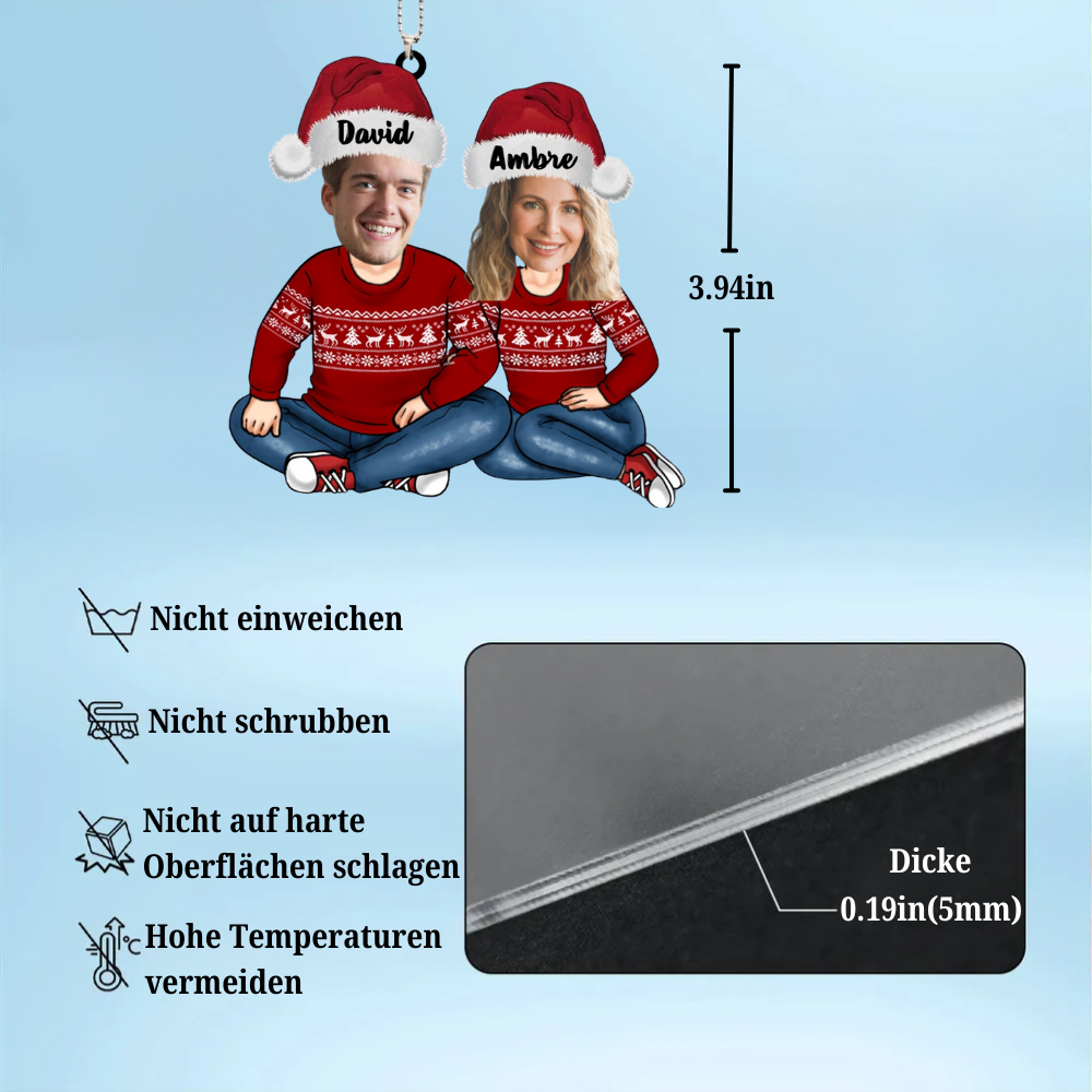 Weihnachtspaar Ornament mit Foto und Namen personalisiert