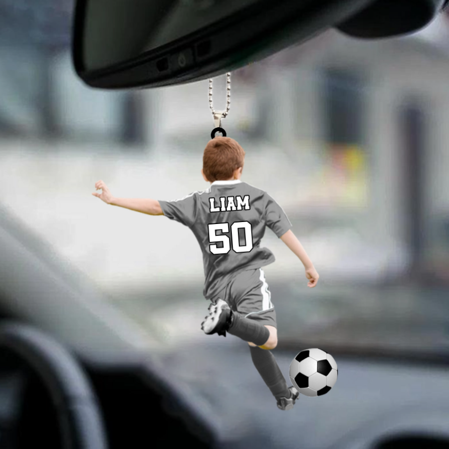 Fußballkind-Personalisierter Autoanhänger aus Acryl Geschenk für Junge