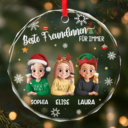 Personalisierter Glas-Ornament „Beste Freundinnen“  Christbaumschmuck mit Gravur