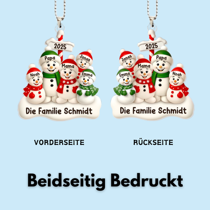 Acrylanhänger mit Schneemannfamilie Personalisierter Christbaumschmuck mit Eltern und 1-4 Kinder
