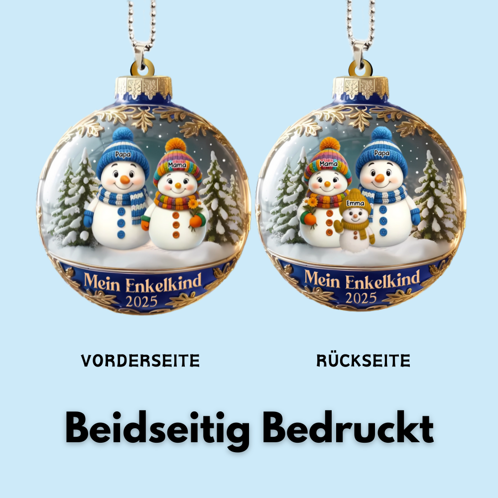 Personalisierter Acrylanhänger mit Schneemännern Christbaumschmuck für Papa, Mama, Oma und Opa