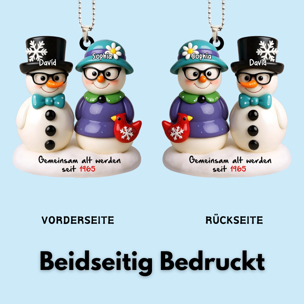 Schneemannpaar - Personalisiertes Christbaumschmuckmit Namen
