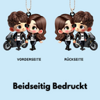Cartoon-Paar mit Motorrad Autoanhänger aus Acryl Geschenk für Paar