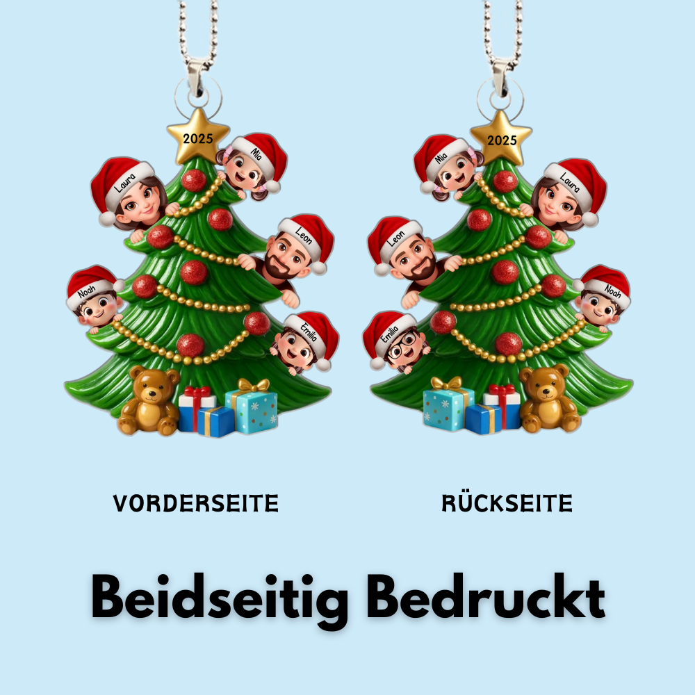 Personalisierter Acrylanhänger mit Eltern und Kinder Christbaumschmuck mit Tannenbaum