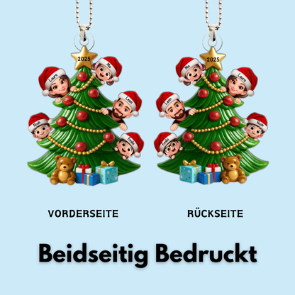 Personalisierter Acrylanhänger mit Eltern und Kinder Christbaumschmuck mit Tannenbaum