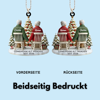 Flacher Acryl-Christbaumanhänger – „Altes Ehepaar“ mit Namen personalisiert