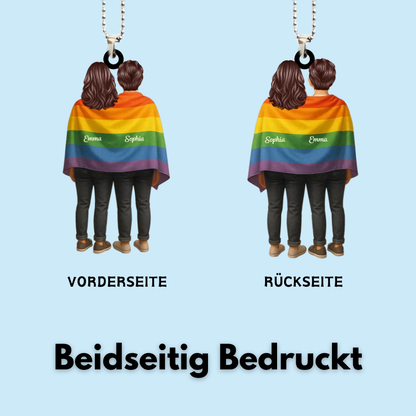 Acrylanhänger mit Regenbogenfahne und Namen Geschenk für LGBT-Paar