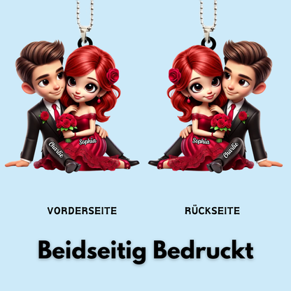 Pärchen mit Rosenstrauß - Acrylanhänger mit Namen Geschenk für Paar