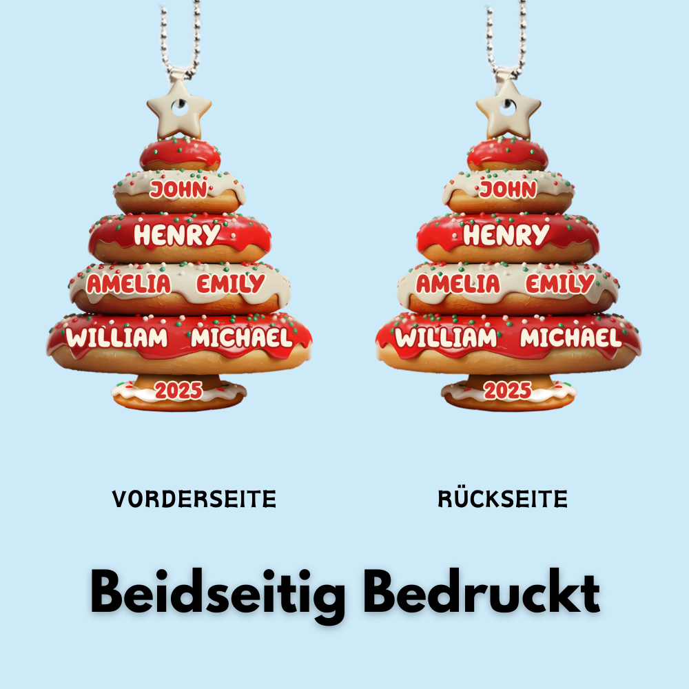 Donutbaum-Personalisierter Acrylanhänger mit Namen Christbaumschmuck für Familie