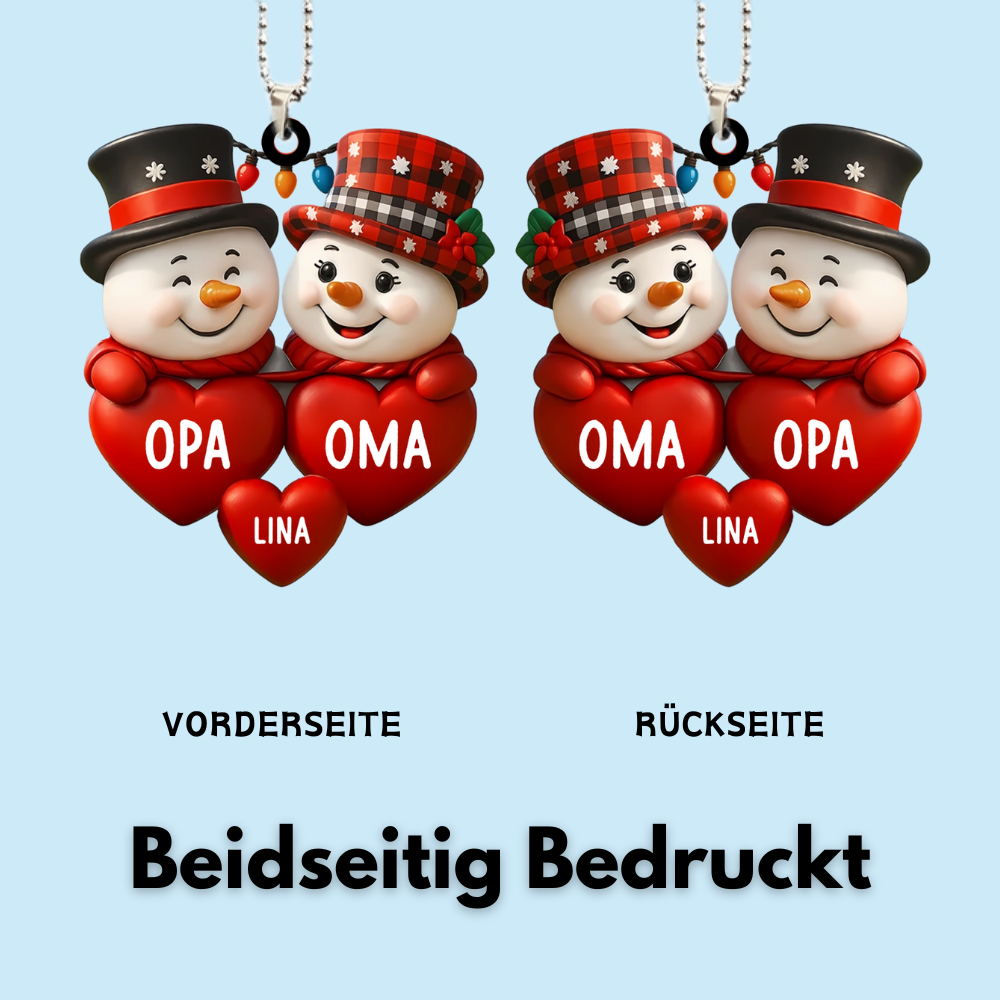 Schneemänner mit Herzen  Weihnachtsanhänger mit Namen Geschenk für Opa und Oma