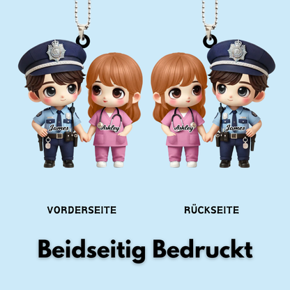 Pärchen in Berufskleidung Autoanhänger aus Acryl Geschenk für Paar