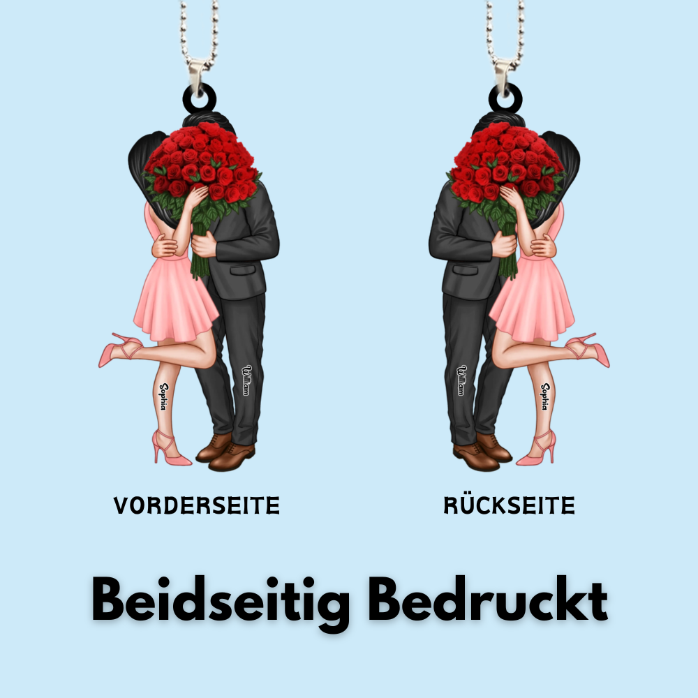 Paar mit Rosenstrauß - Personalisierter Acrylanhänger