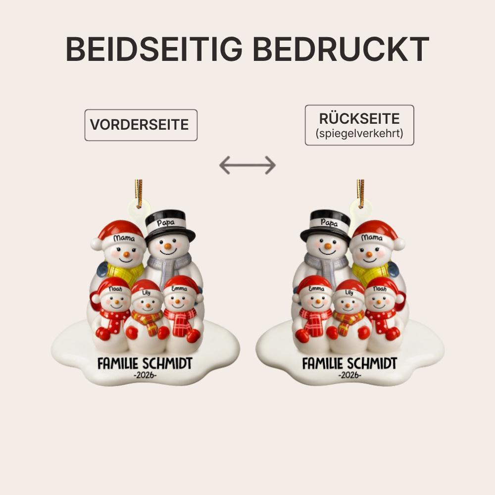 Personalisierter Acryl-Weihnachtsanhänger mit Namen – Schneemannfamilie