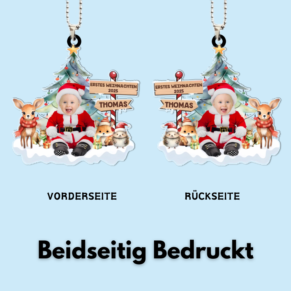 Erstes Weihnachten für Baby Acryl-Foto-Ornament Christbaumanhänger mit Text und Name