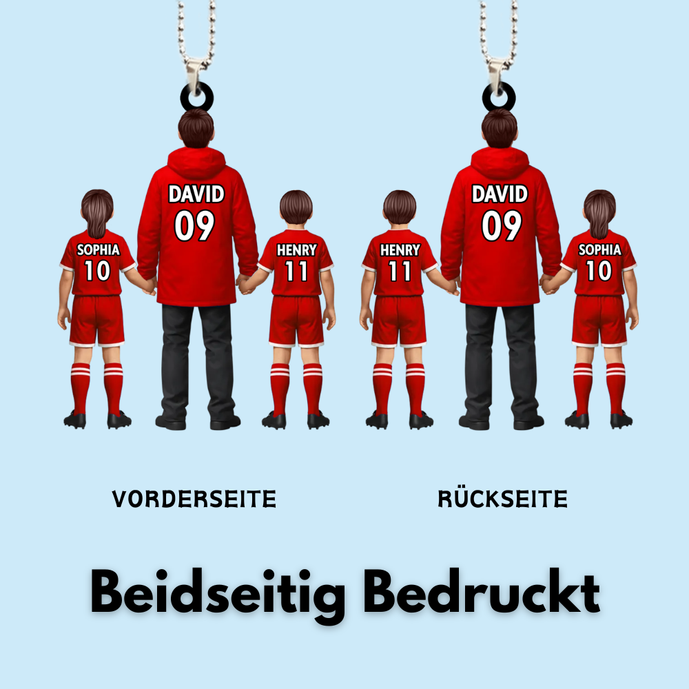 Papas Fußballteam- Personalisierter Acrylanhänger mit Mann und Kinder