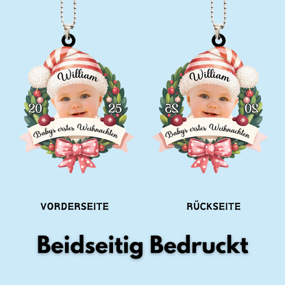 2025-Baby-Ornament mit Schleife Personalisierter Acrylanhänger mit Foto und Name Babys Erstes Weihnachten