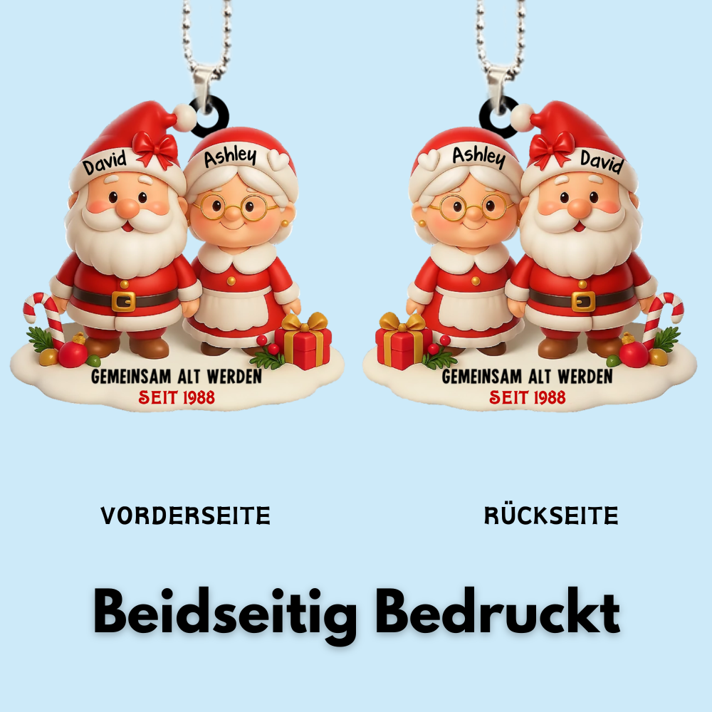 „Gemeinsam alt werden“ – Personalisierter Acryl-Christbaumanhänger mit Weihnachtsmann-Paar