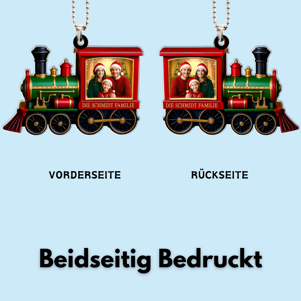Acryl-Foto-Ornament Personalisierter Christbaumschmuck mit Weihnachtszug für Familie