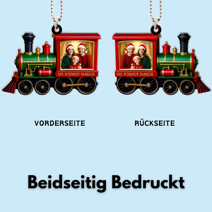 Acryl-Foto-Ornament Personalisierter Christbaumschmuck mit Weihnachtszug für Familie