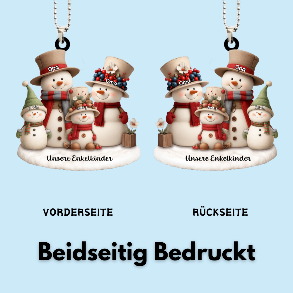 Personalisierter Acrylanhänger mit Schneemanfamilie Christbaumanhänger mit Namen und Text