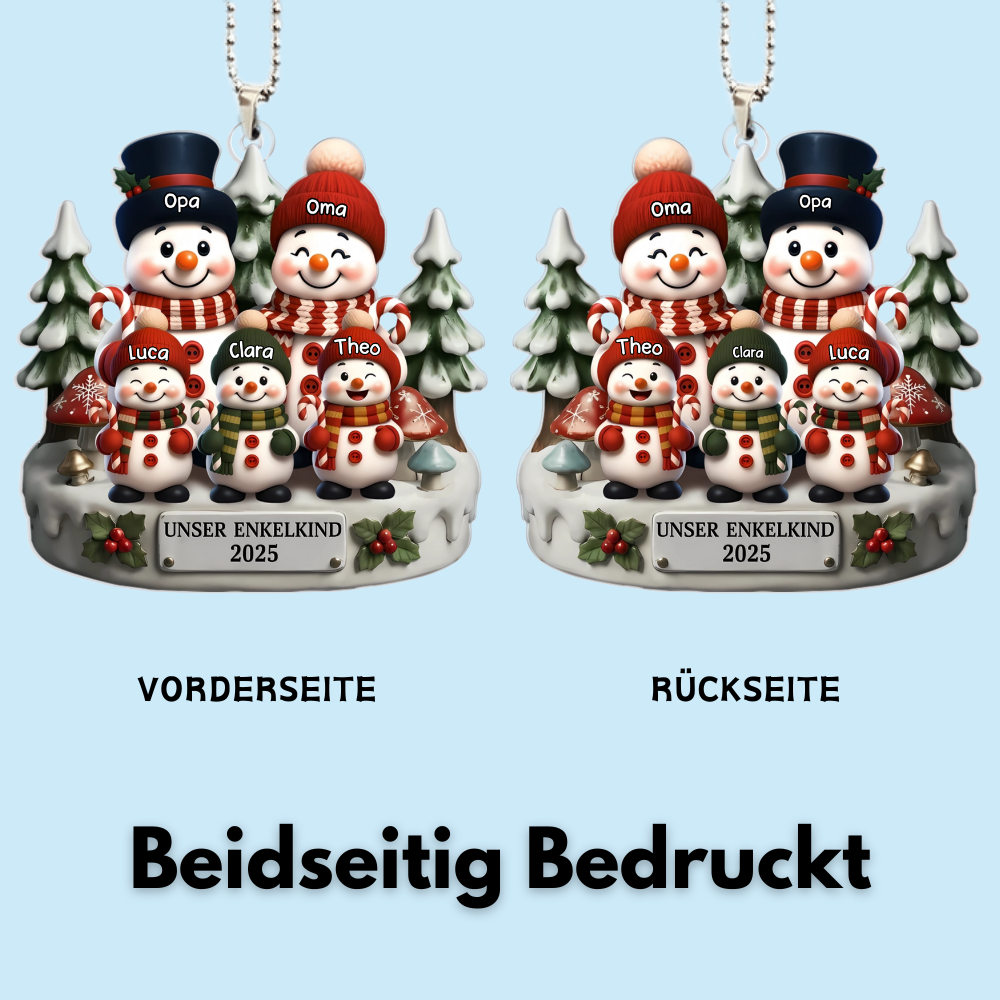 Schneemanfamilie-Acrylanhänger mit 1-10 Kinder Christbaumschmuck für Eltern, Opa und Oma