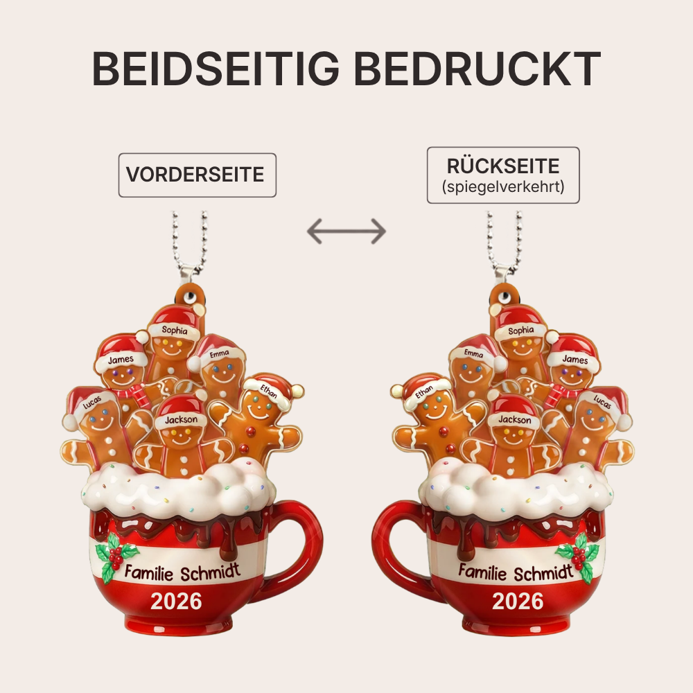 Personalisierter Acryl-Weihnachtsanhänger – Lebkuchenfamilie mit Namen