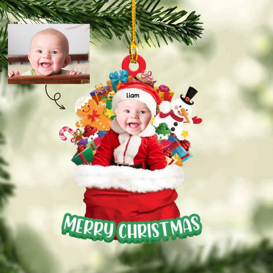 Baby Foto Weihnachtsmann Geschenke Weihnachtsschmuck mit Name Acylschmuck