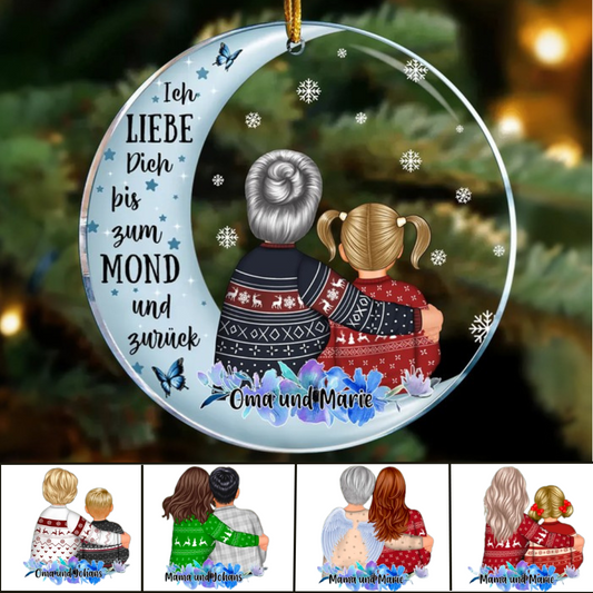 Acryl Anhänger Oma Enkelkind auf Mond personalisierte Kreis Weihnachtsschmuck