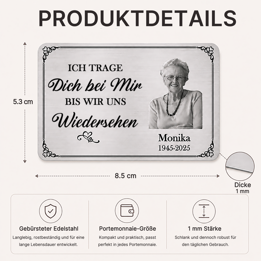 Personalisierte Brieftasche-Karte mit Foto zur Trauer