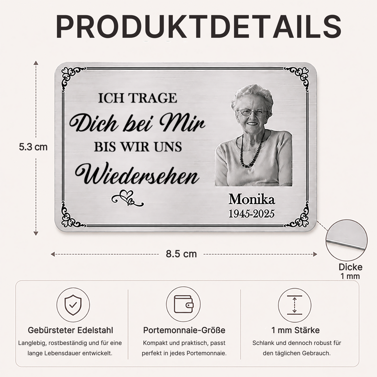Personalisierte Brieftasche-Karte mit Foto zur Trauer