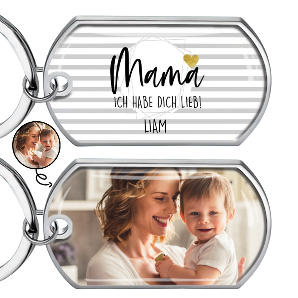Hab dich liebe... Foto-Edelstahl-Schlüsselanhänger mit Expoxidharz Geschenk für Mama,Papa, Opa und Oma