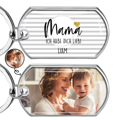 Hab dich liebe... Foto-Edelstahl-Schlüsselanhänger mit Expoxidharz Geschenk für Mama,Papa, Opa und Oma