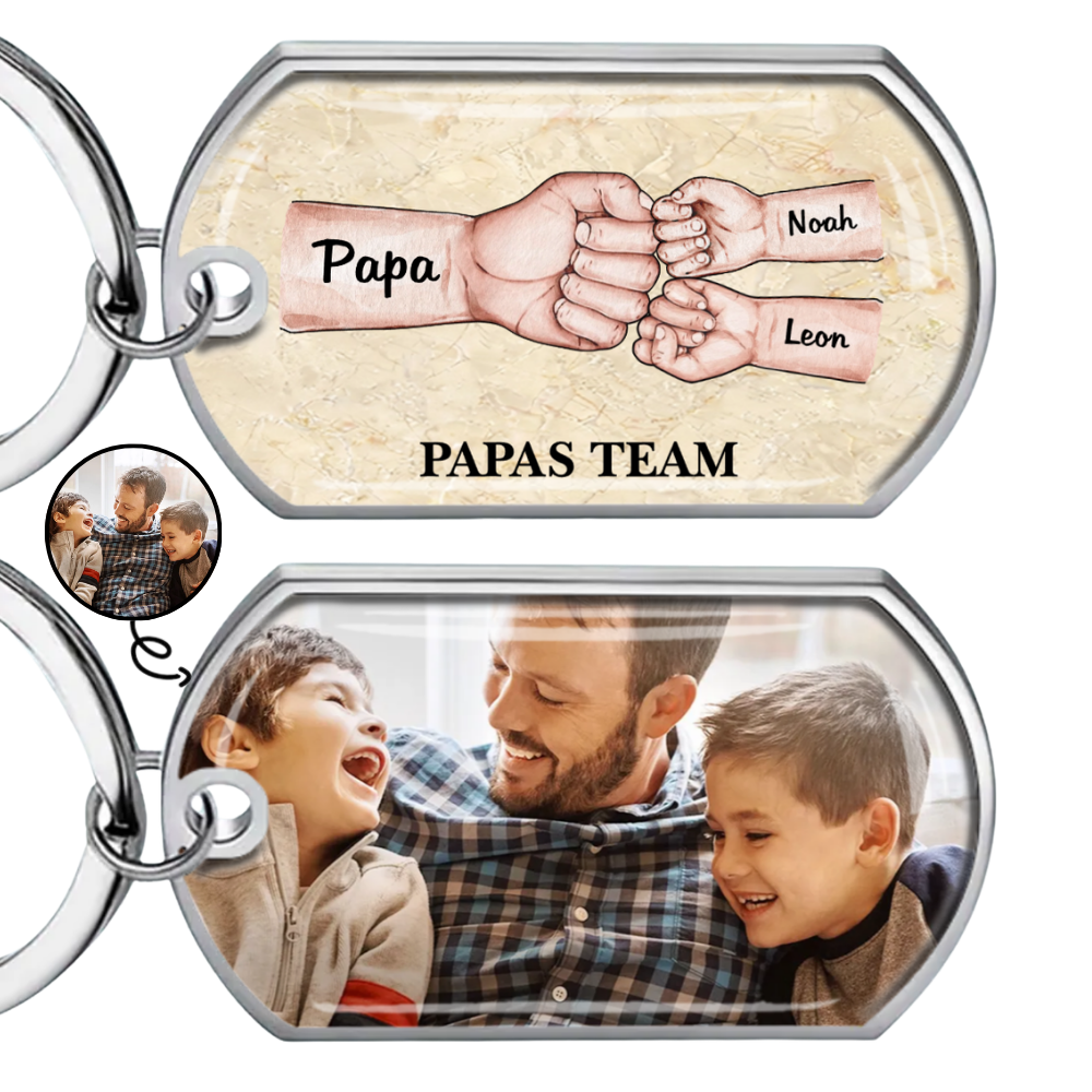 Fausstoß Foto-Edelstahl-Schlüsselanhänger mit Expoxidharz Geschenk für Papa