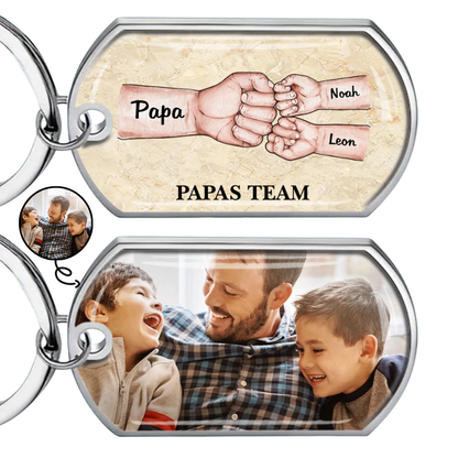 Fausstoß Foto-Edelstahl-Schlüsselanhänger mit Expoxidharz Geschenk für Papa