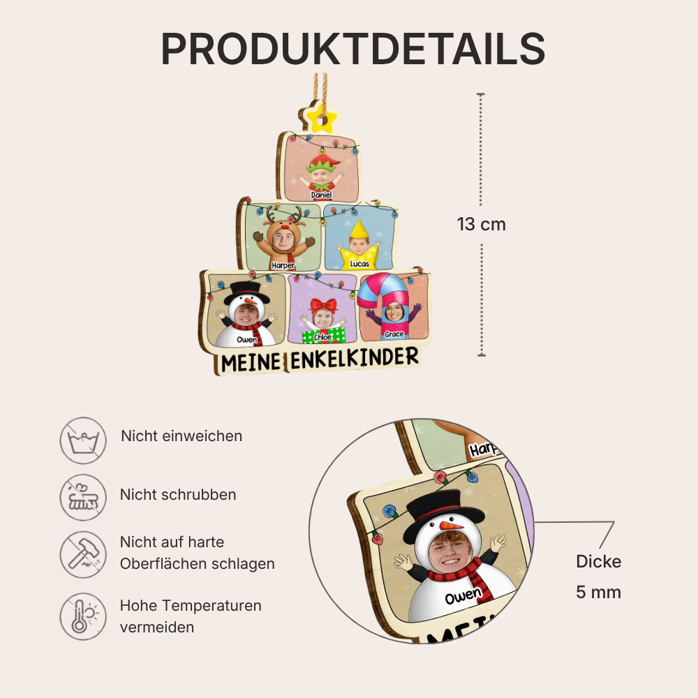 Personalisierter Holz-Weihnachtsanhänger für die Familie – Baummotiv mit Fotos & Text
