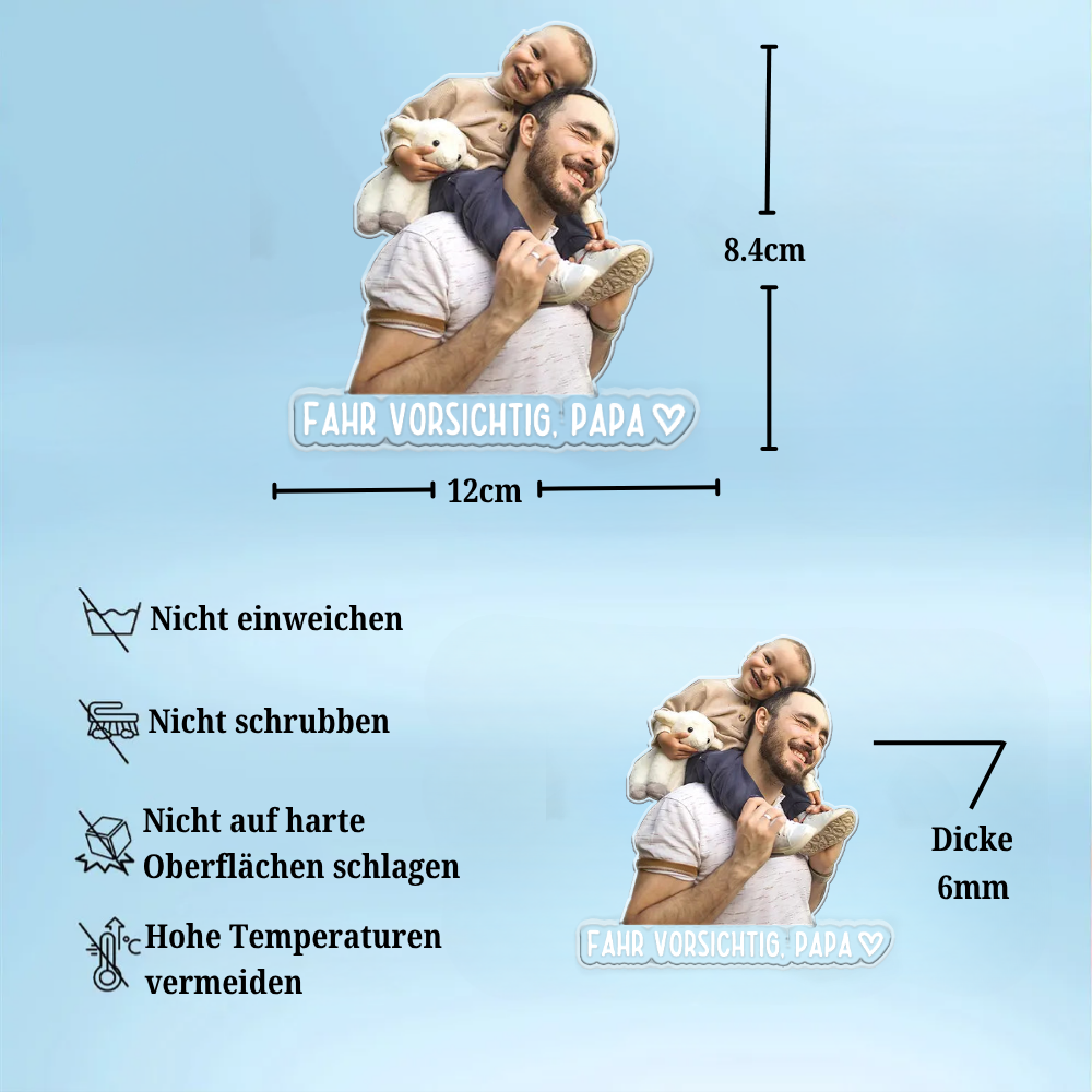 Personalisierter Acryl-Sonnenblendenclip mit Foto – „Fahr vorsichtig, Papa/Mama“