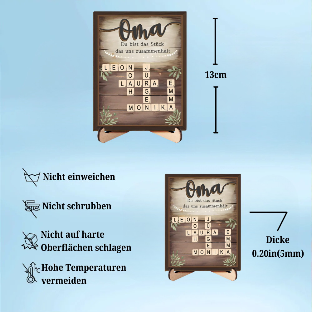 Personalisierte 2-Schicht-Holztalf mit Kreuzworträtsel Geschenk für Familie
