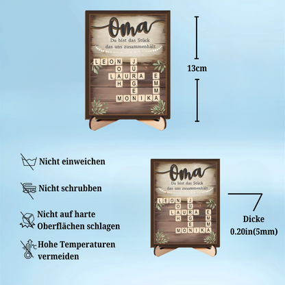 Personalisierte 2-Schicht-Holztalf mit Kreuzworträtsel Geschenk für Familie