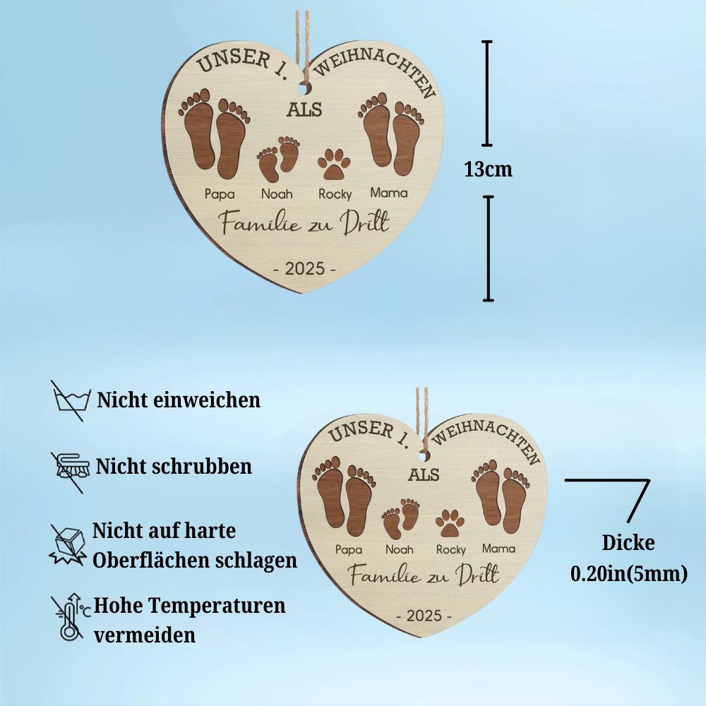 Erstes Weihnachten als Familie zu ... – Personalisiertes Holz-Fußabdruck-Ornament