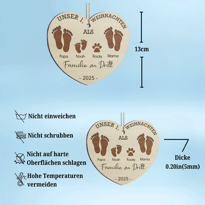 Erstes Weihnachten als Familie zu ... – Personalisiertes Holz-Fußabdruck-Ornament