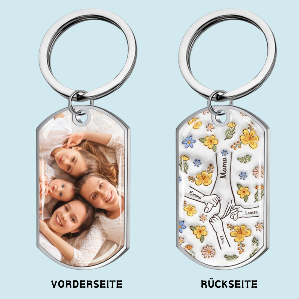 Hand in Hand - Personalisierter Foto-Edelstahl-Schlüsselanhänger mit Expoxidharz Geschenk für Mama und Oma
