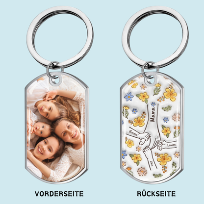 Hand in Hand - Personalisierter Foto-Edelstahl-Schlüsselanhänger mit Expoxidharz Geschenk für Mama und Oma