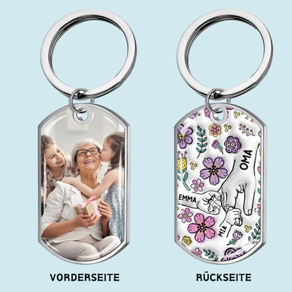 Hand in Hand - Personalisierter Foto-Edelstahl-Schlüsselanhänger mit Expoxidharz Geschenk für Oma und Mama