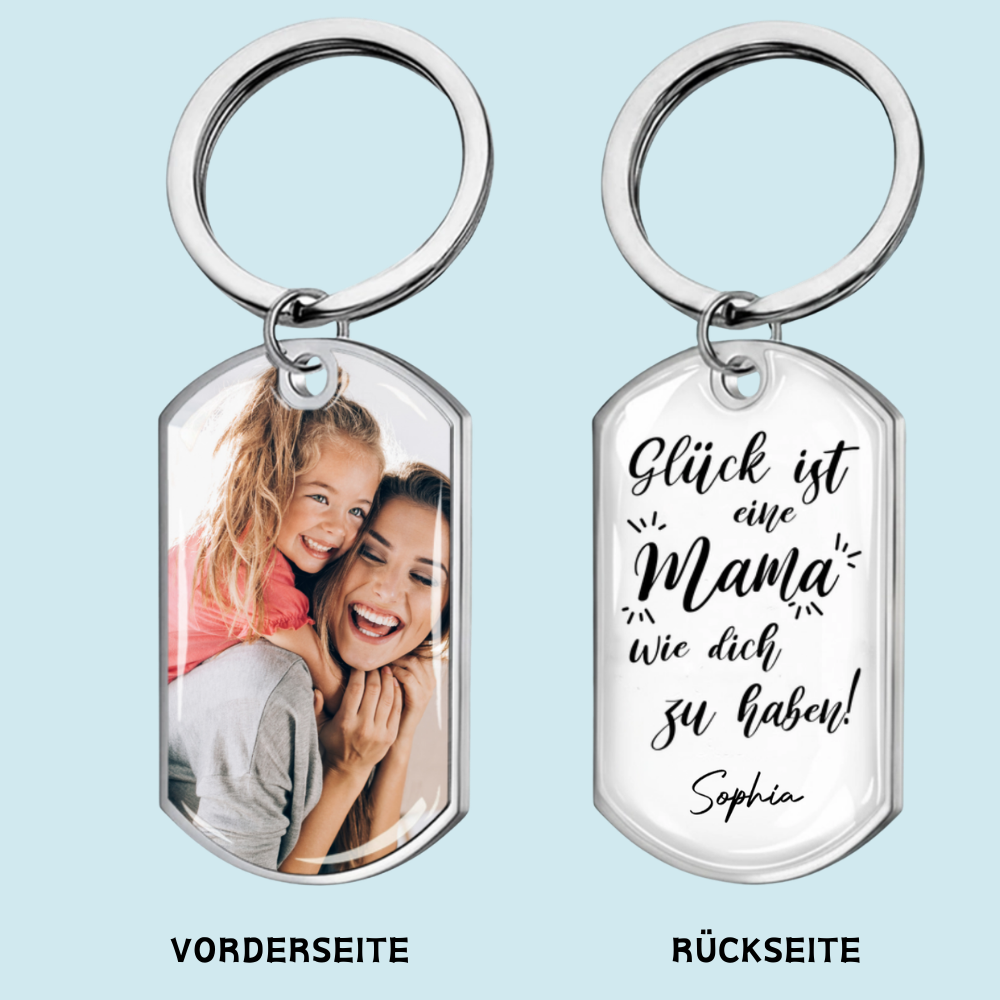 Glück ist... Foto-Edelstahl-Schlüsselanhänger mit Expoxidharz Geschenk für Mama, Papa, Oma und Opa