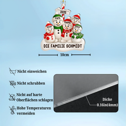 Acrylanhänger mit Schneemannfamilie Personalisierter Christbaumschmuck mit Eltern und 1-4 Kinder